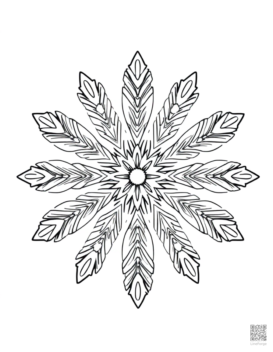 snowflake mandala with crystal patterns coloring page Contour style - free printable