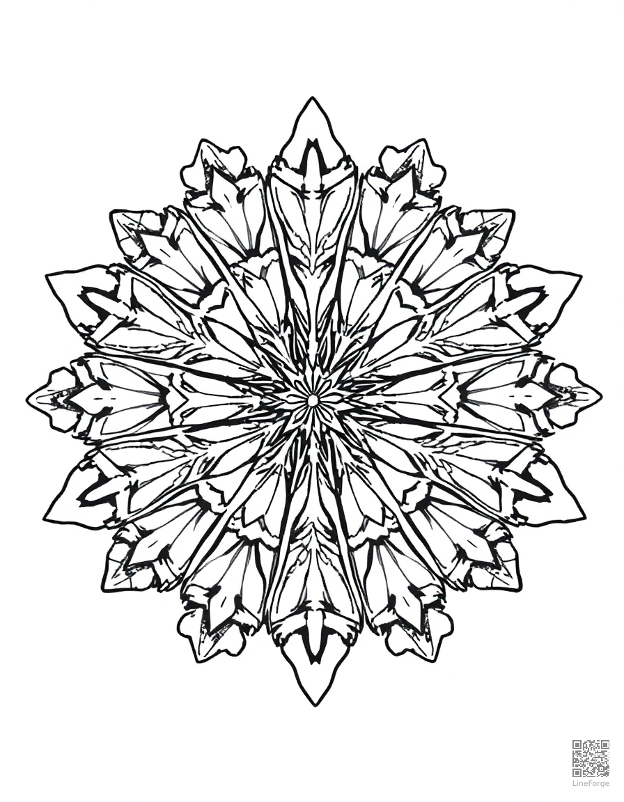 snowflake mandala with crystal patterns coloring page Manga style - free printable
