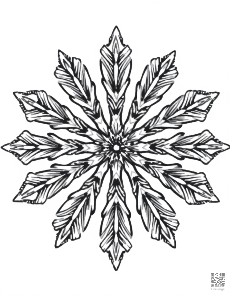 snowflake mandala with crystal patterns coloring page Woodcut style - free printable