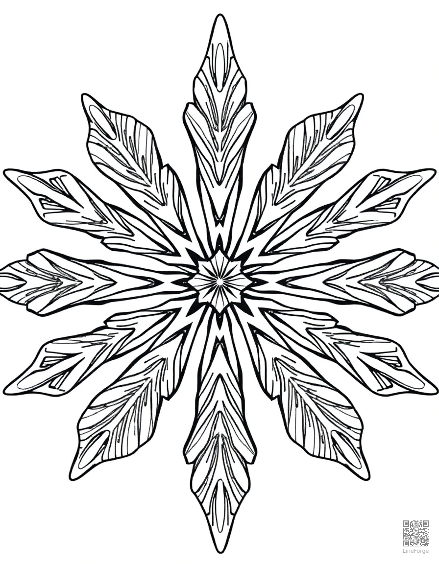 snowflake pattern close-up detailed design coloring page Contour style - free printable