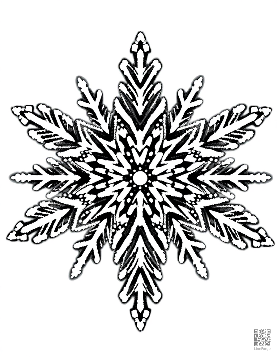 snowflake pattern close-up detailed design coloring page Stipple style - free printable