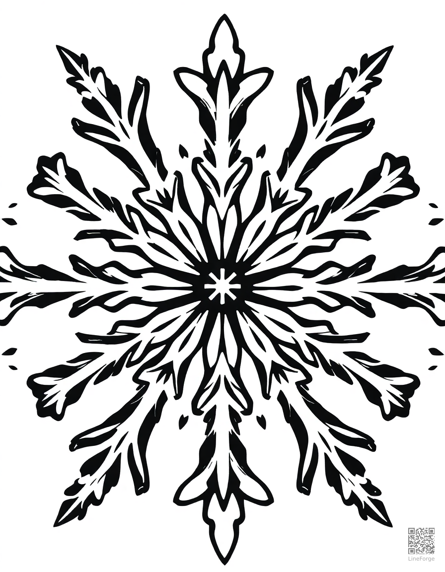 snowflake pattern close-up detailed design coloring page Woodcut style - free printable