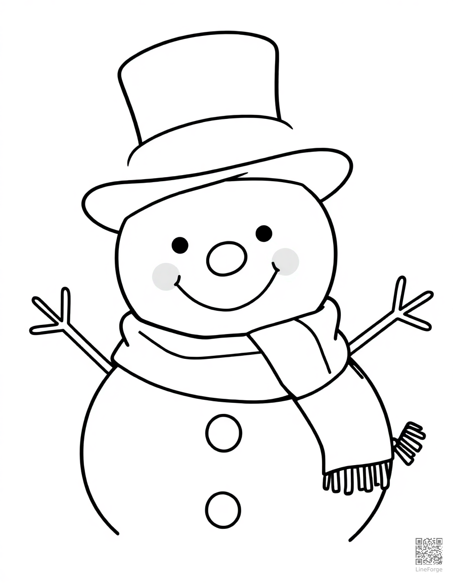 snowman wearing a top hat and scarf coloring page Contour style - free printable