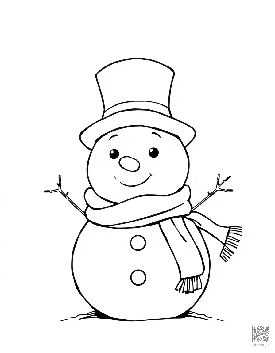 snowman wearing a top hat and scarf coloring page Manga style - free printable