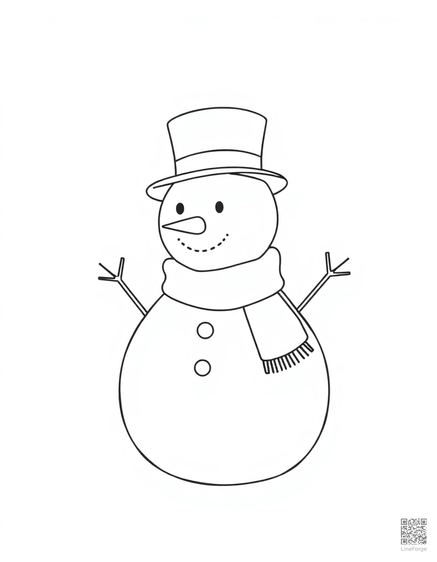 snowman wearing a top hat and scarf coloring page Minimal style - free printable