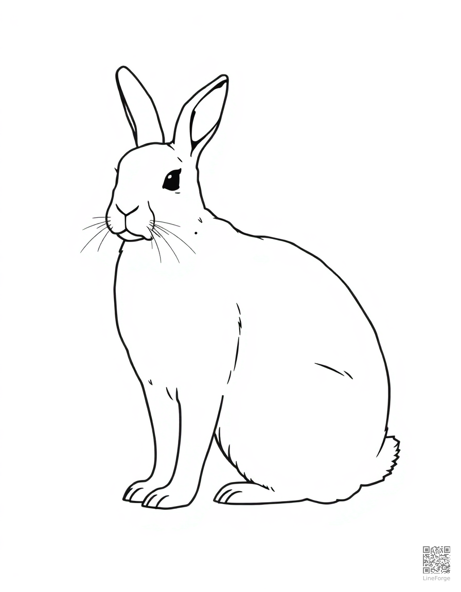snowshoe hare in its white winter coat coloring page Contour style - free printable