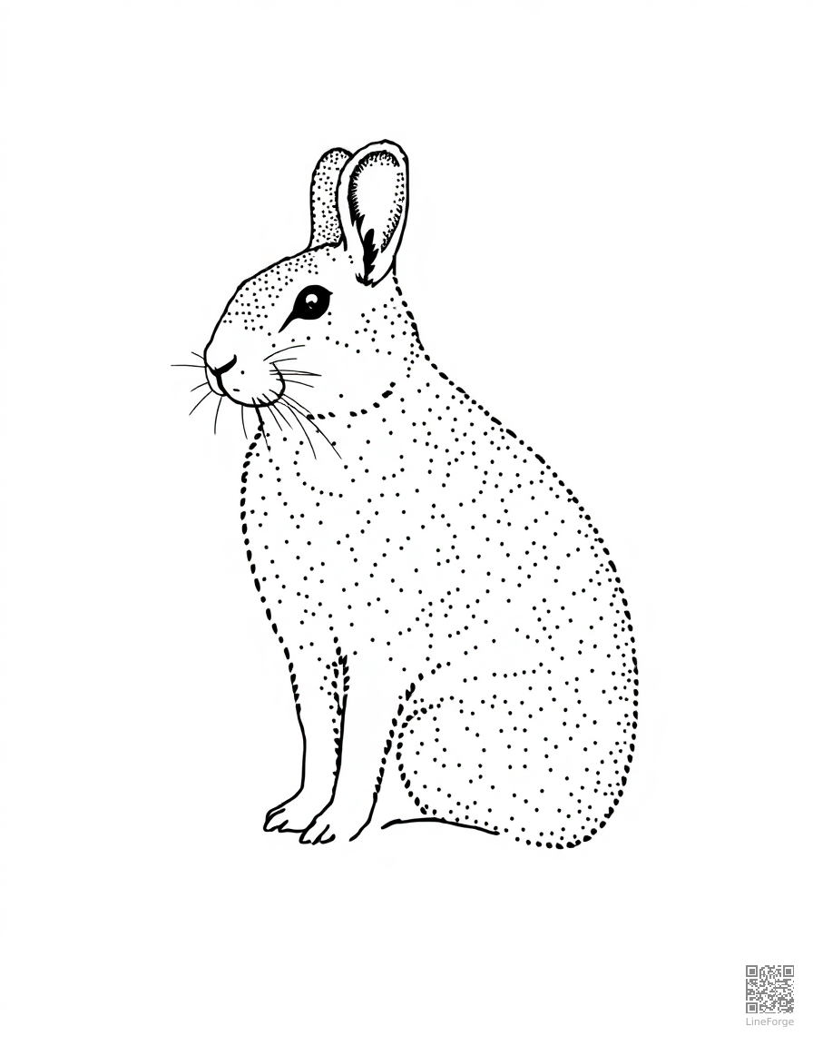snowshoe hare in its white winter coat coloring page Stipple style - free printable