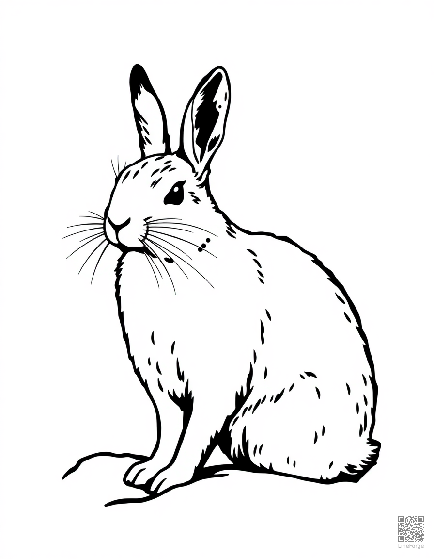 snowshoe hare in its white winter coat coloring page Woodcut style - free printable
