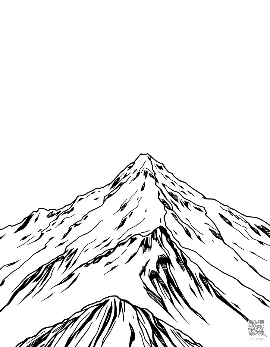 snowy mountain peak at sunrise coloring page Manga style - free printable
