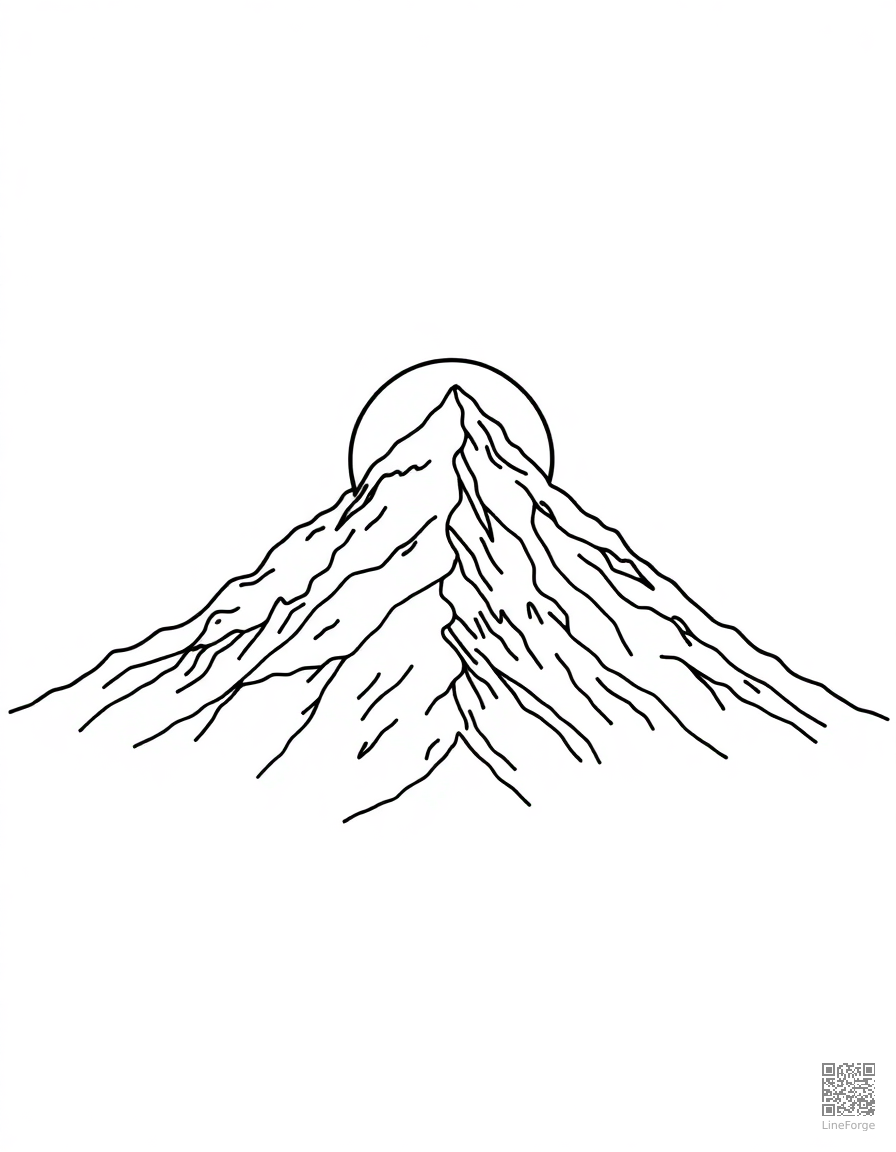 snowy mountain peak at sunrise coloring page Minimal style - free printable
