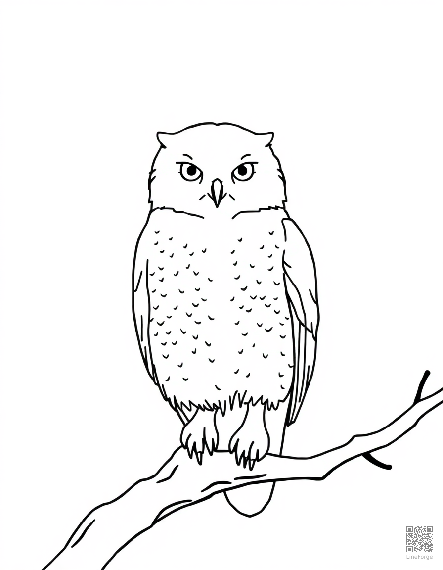 snowy owl perched on a branch in winter coloring page Minimal style - free printable