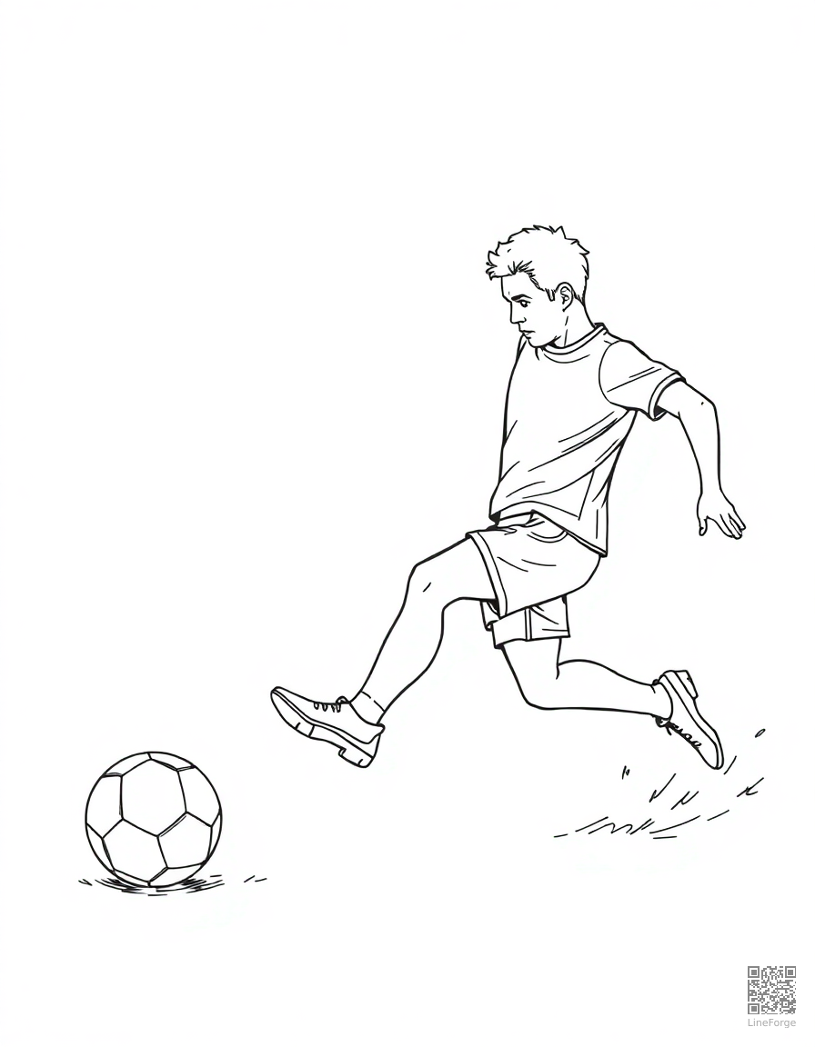 soccer player kicking a goal coloring page Contour style - free printable