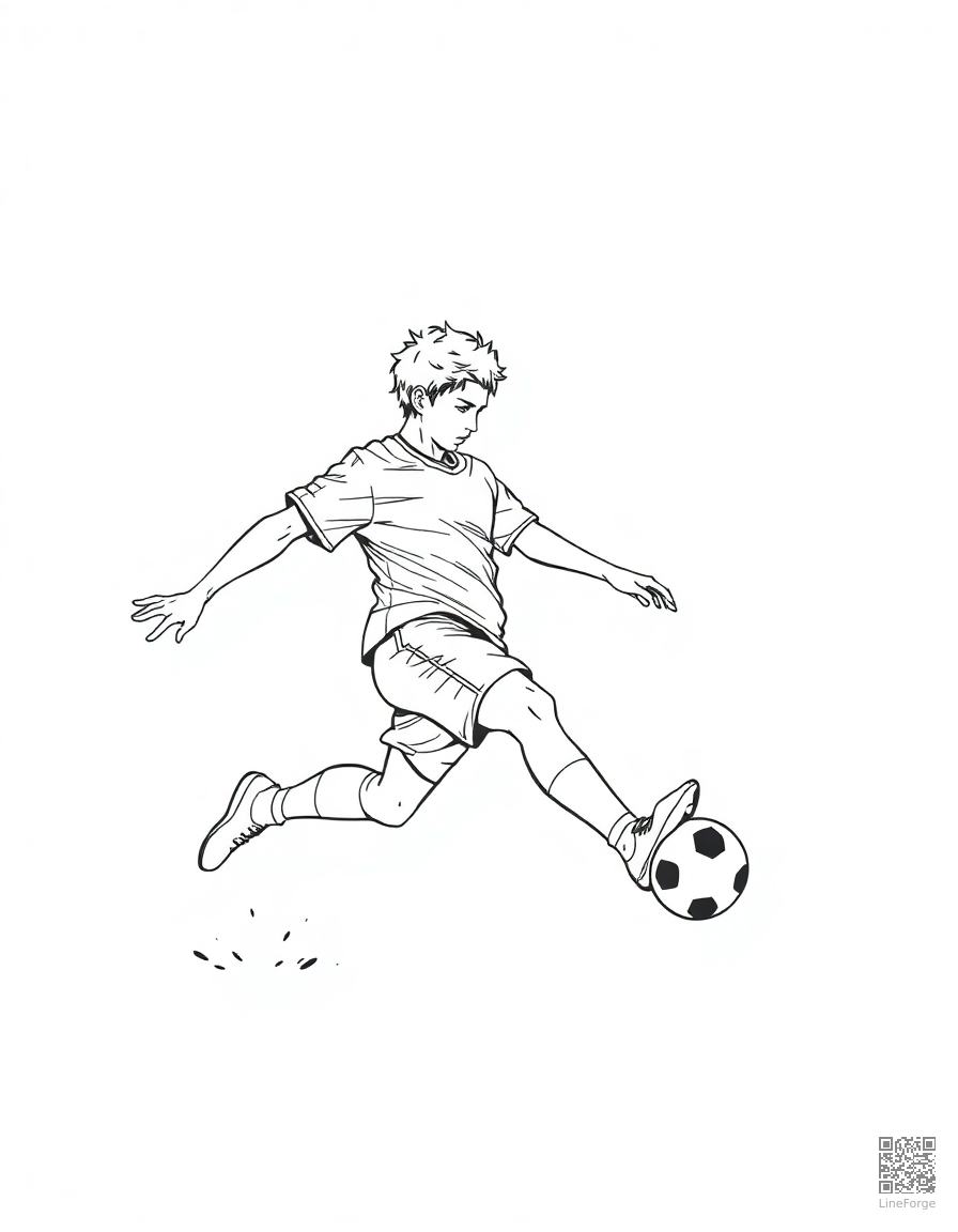 soccer player kicking a goal coloring page Manga style - free printable