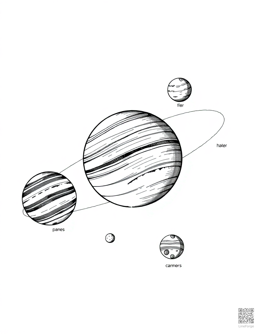solar system diagram with labeled planets coloring page Crosshatch style - free printable