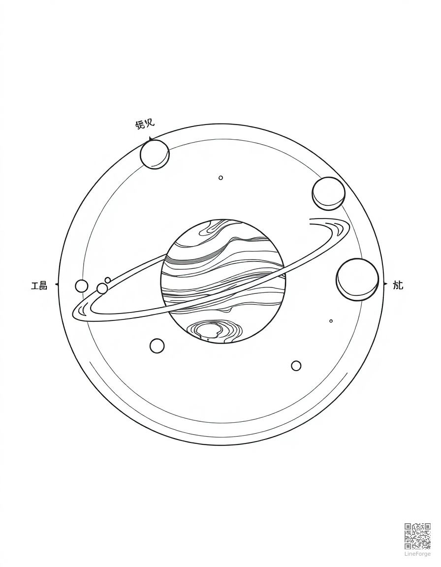 solar system diagram with labeled planets coloring page Manga style - free printable