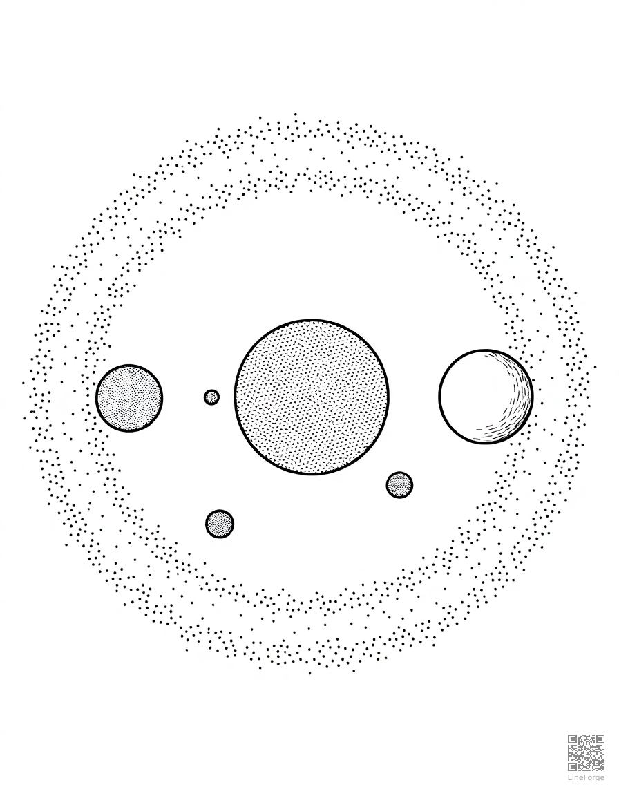 solar system diagram with labeled planets coloring page Stipple style - free printable