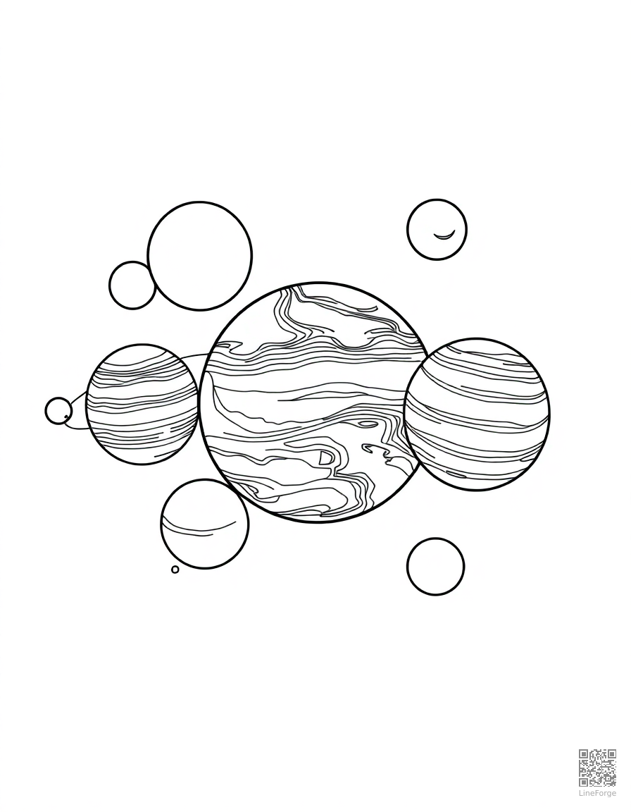 solar system with all planets in order coloring page Contour style - free printable