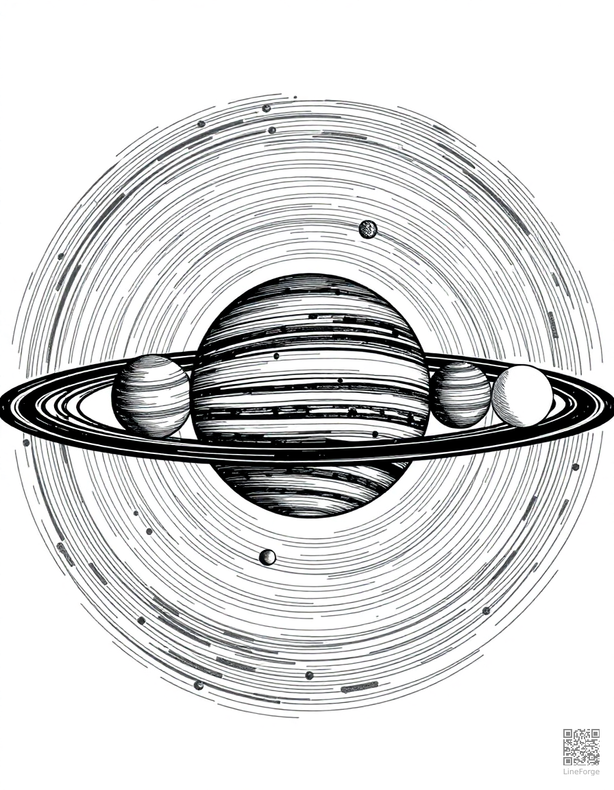 solar system with all planets in order coloring page Crosshatch style - free printable