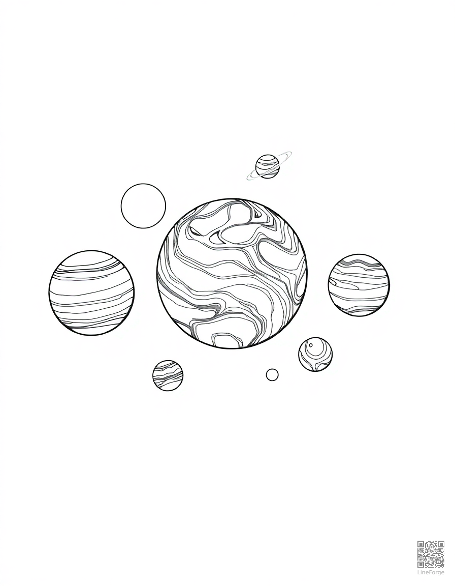 solar system with all planets in order coloring page Manga style - free printable