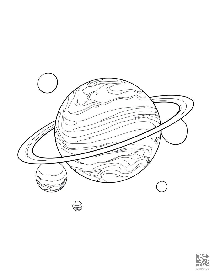 Free solar system with all planets labeled coloring page in contour style — printable line art