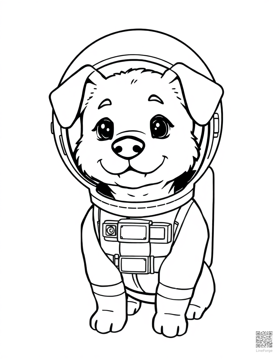 space dog in an astronaut suit coloring page Contour style free printable
