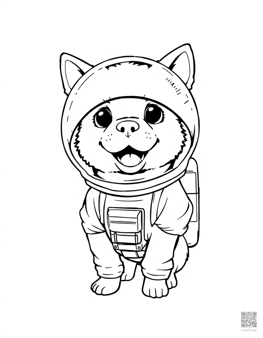 space dog in an astronaut suit coloring page Manga style free printable
