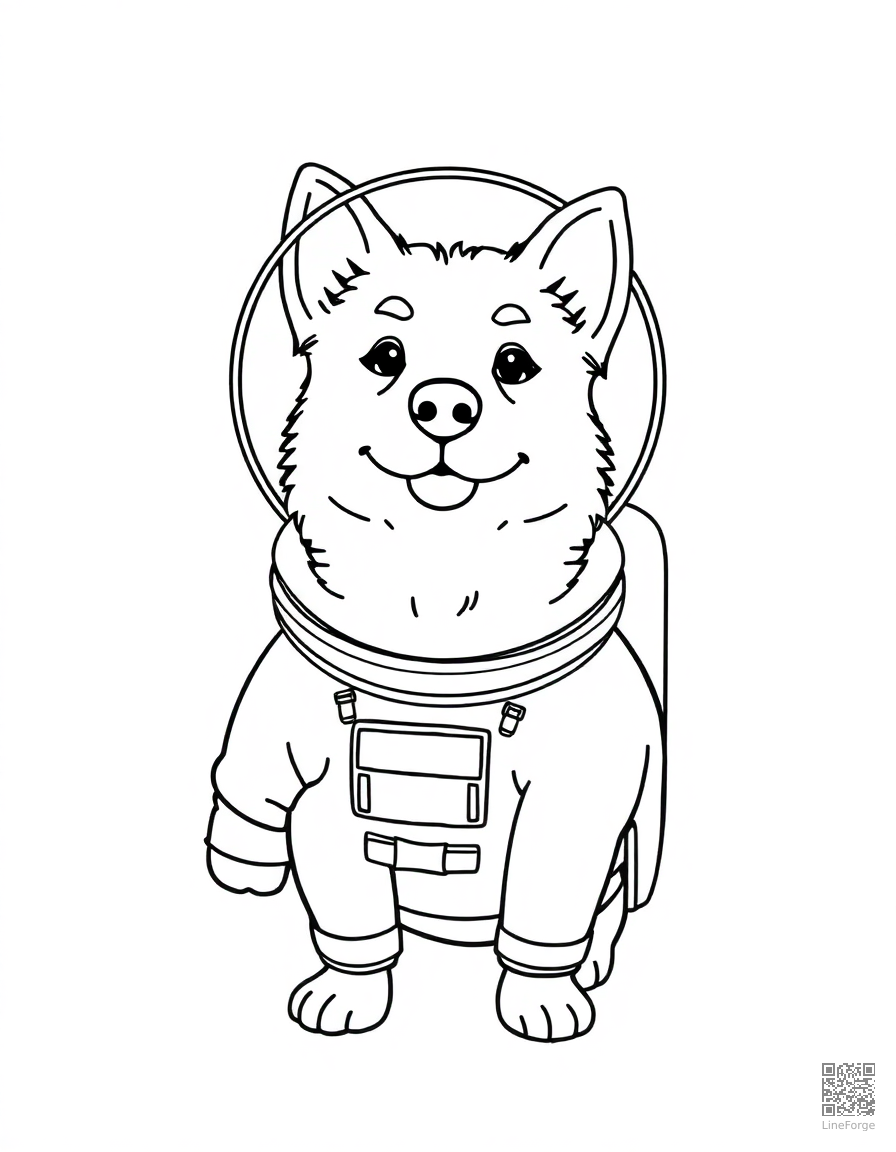 space dog in an astronaut suit coloring page Minimal style free printable