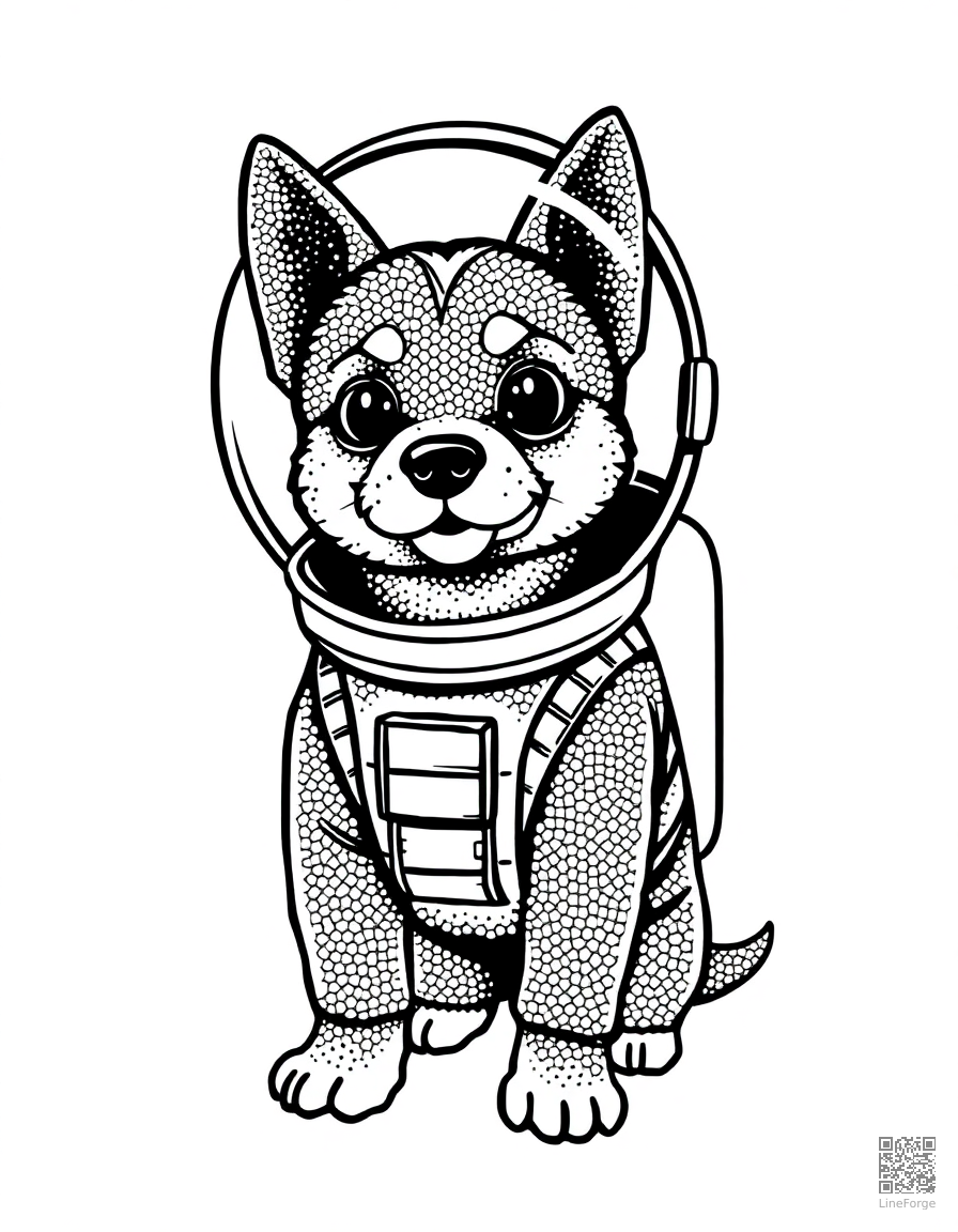 space dog in an astronaut suit coloring page Stipple style free printable
