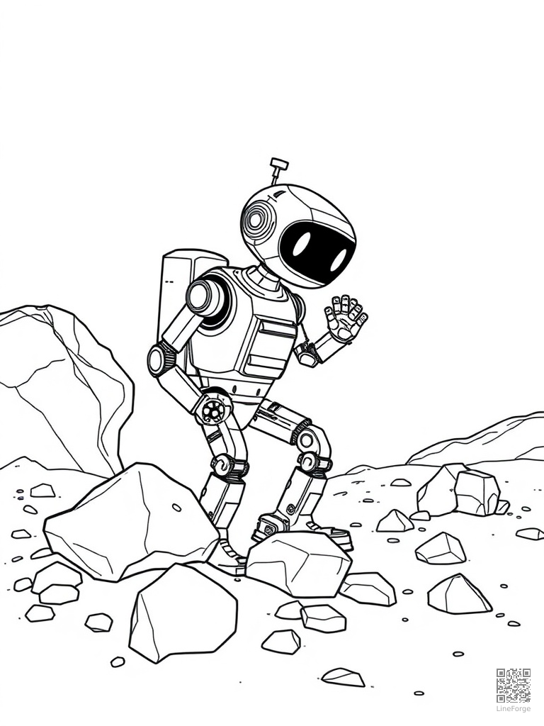 Space robot on Mars collecting rock samples coloring page Minimal style free printable
