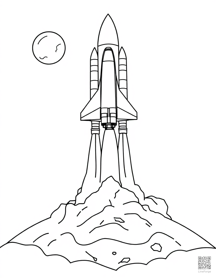 space shuttle launching from earth coloring page Contour style free printable