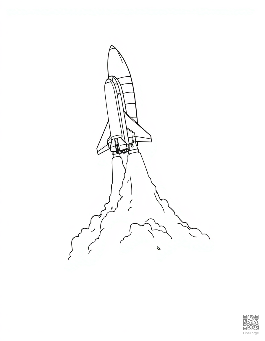 space shuttle launching from earth coloring page Manga style free printable