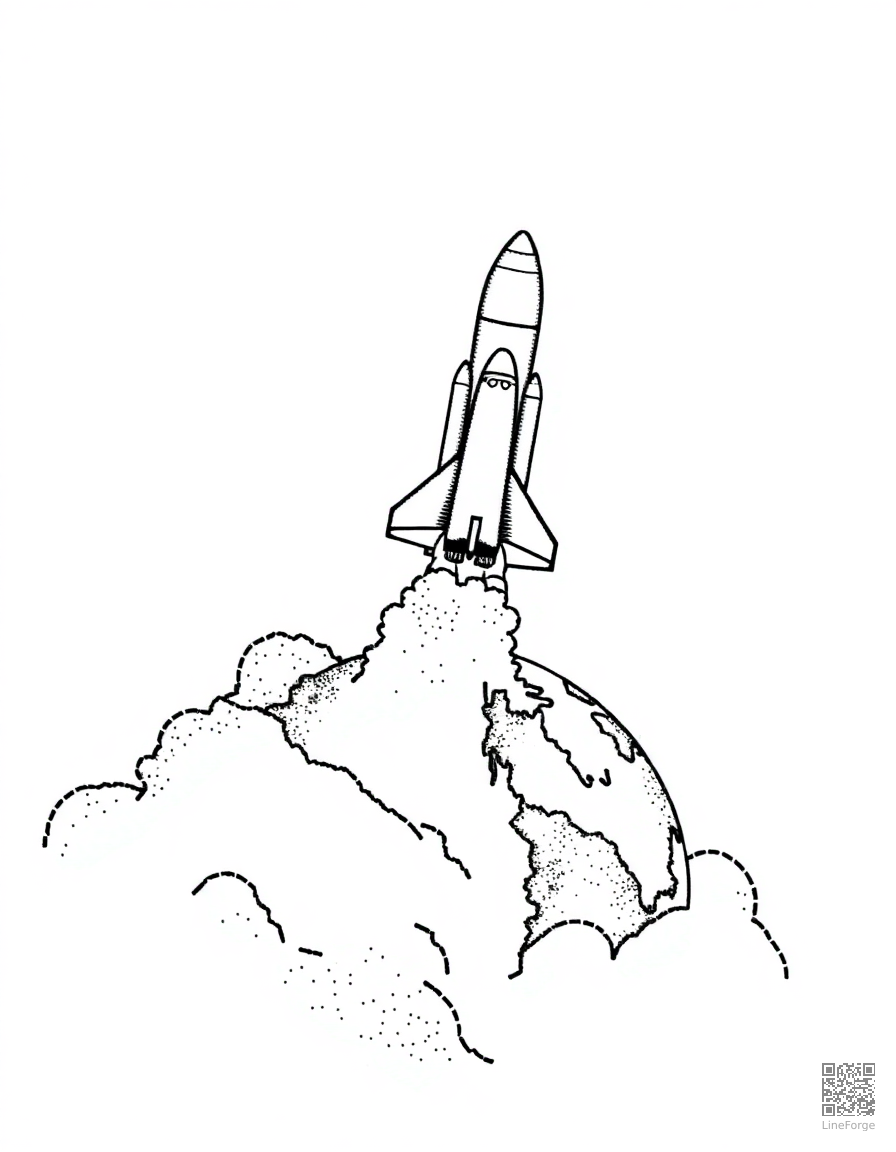 space shuttle launching from earth coloring page Stipple style free printable