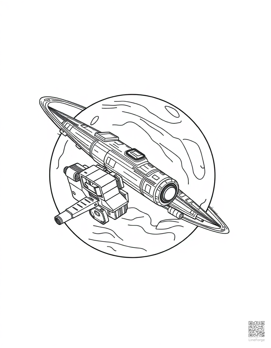 spacecraft orbiting a planet coloring page Contour style free printable