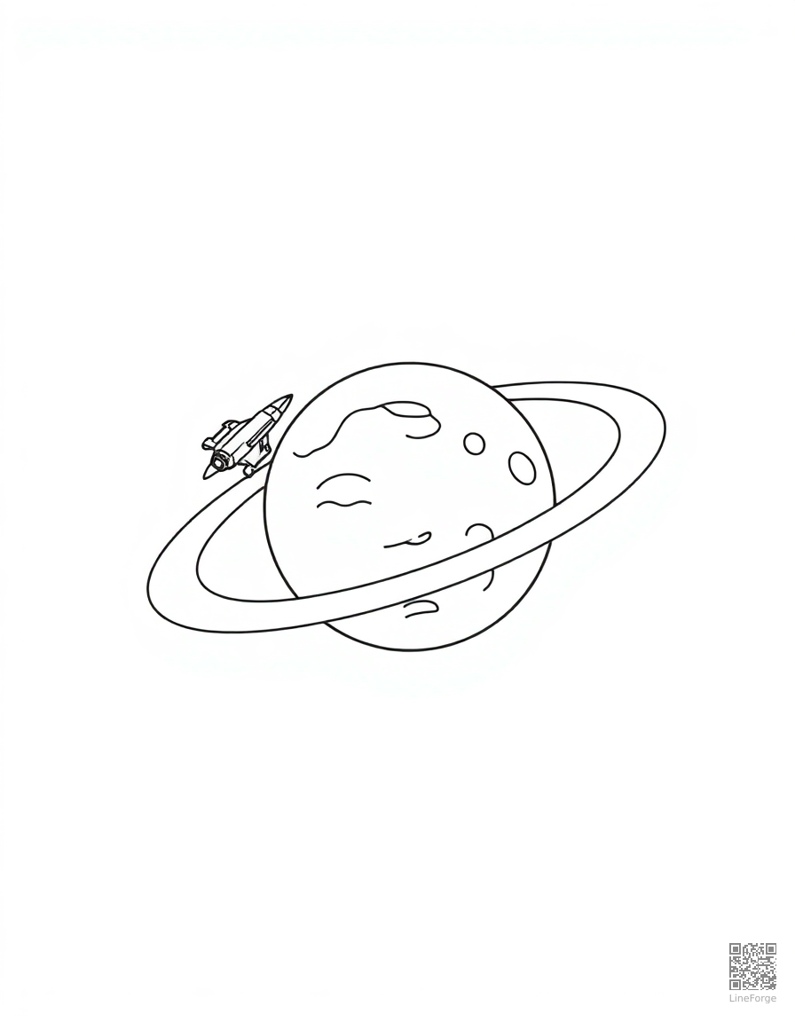 spacecraft orbiting a planet coloring page Minimal style free printable