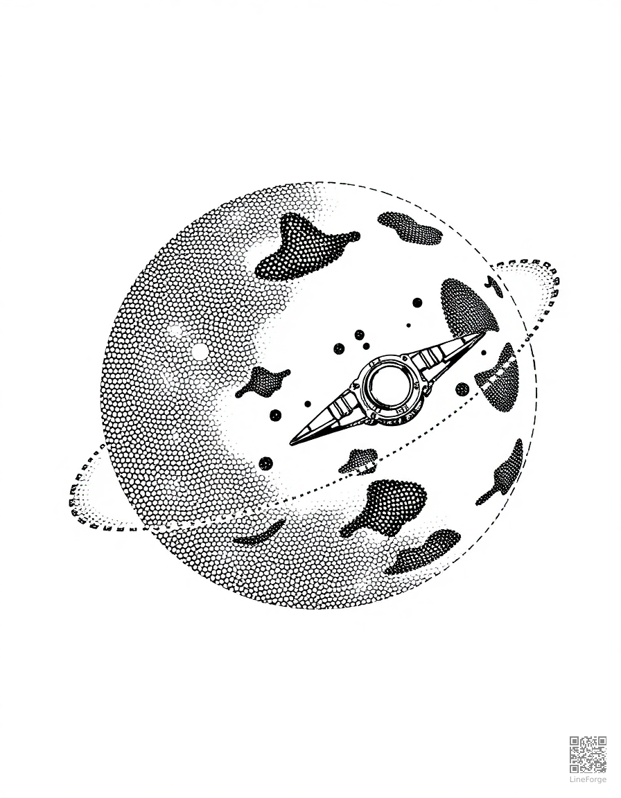 spacecraft orbiting a planet coloring page Stipple style free printable