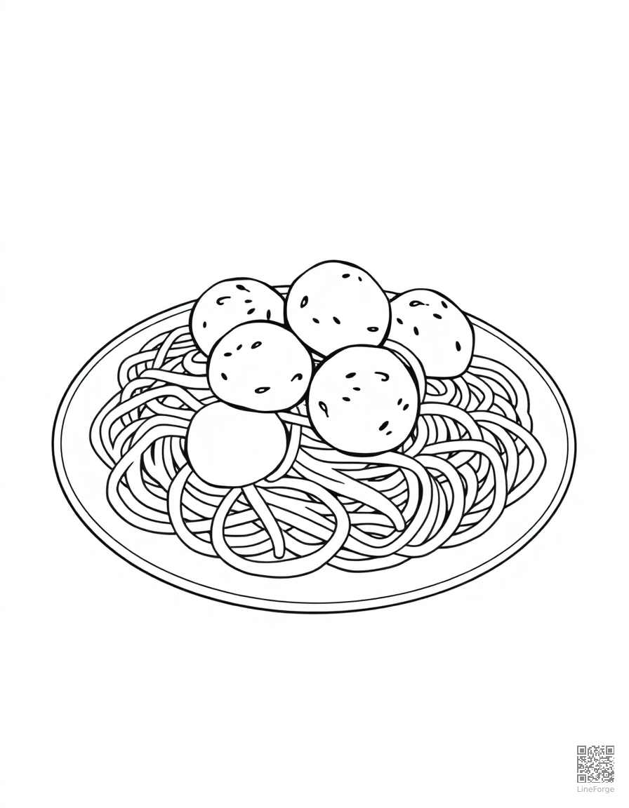 spaghetti and meatballs on a plate coloring page Minimal style - free printable