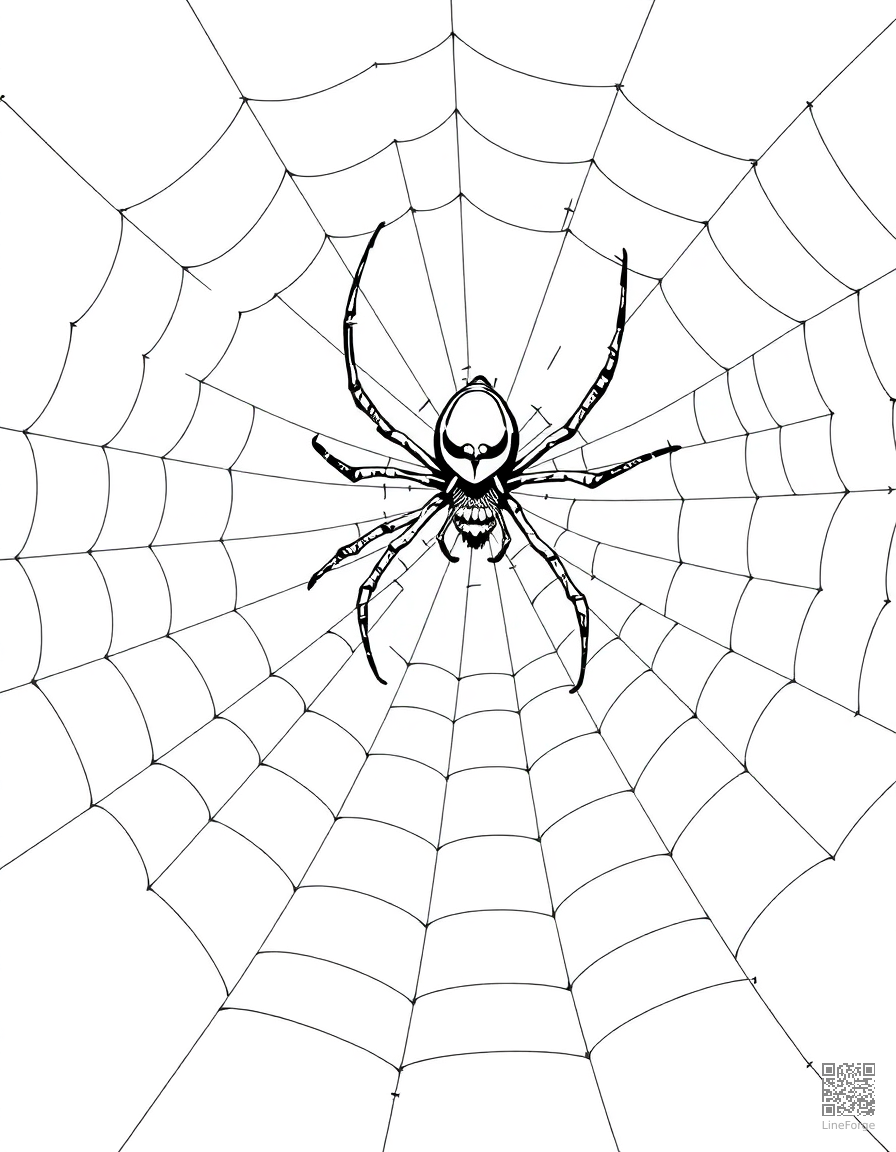 spider spinning an intricate web coloring page Manga style - free printable