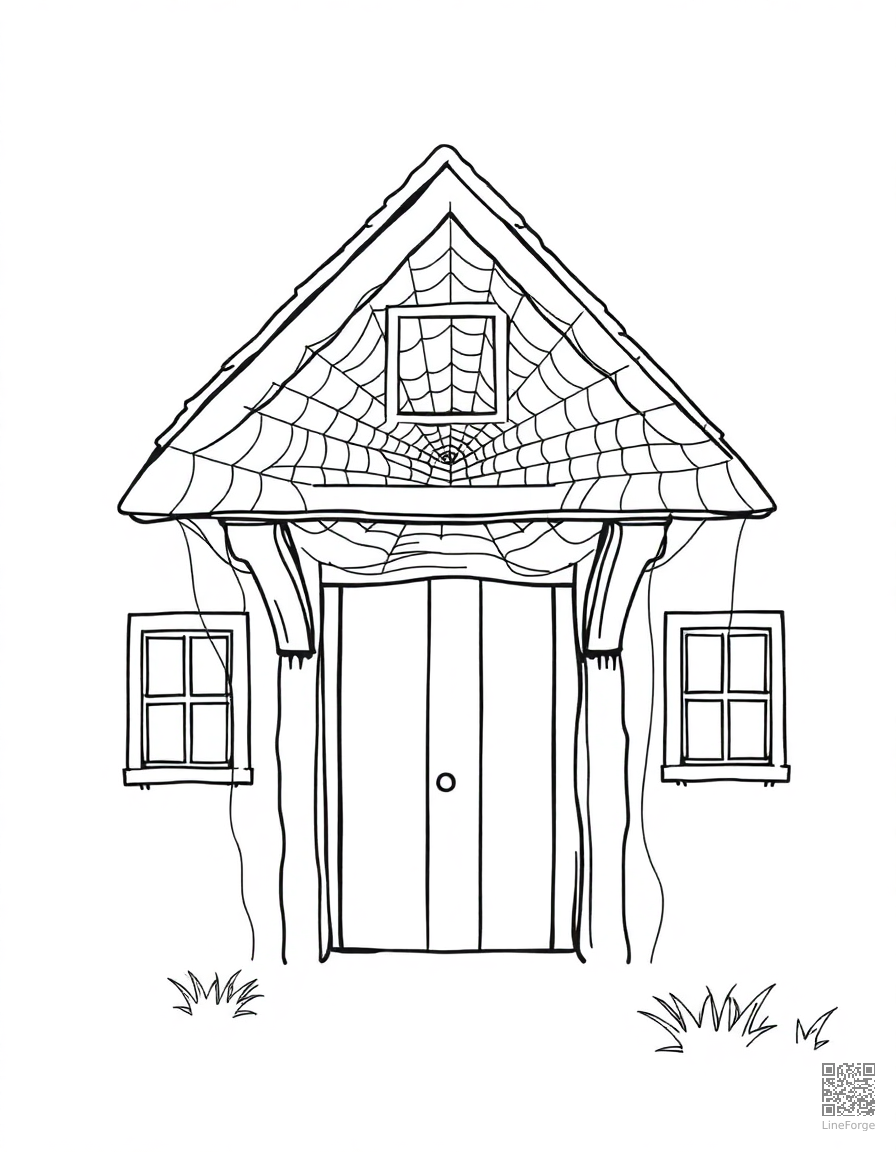 spider web covering an old house entrance coloring page Minimal style - free printable