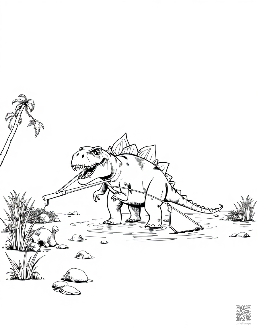 spinosaurus fishing in a prehistoric river coloring page Manga style - free printable