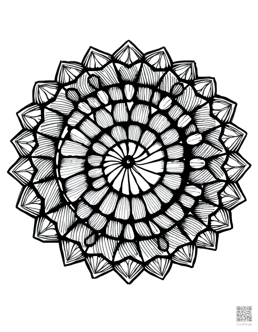 spiral mandala with nautilus shell shape coloring page Crosshatch style - free printable