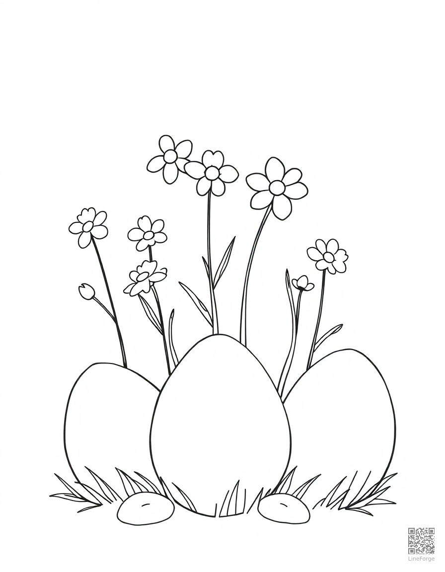 spring flowers growing from easter eggs coloring page Minimal style free printable