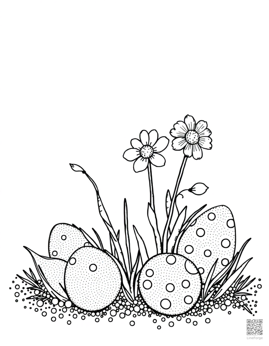 spring flowers growing from easter eggs coloring page Stipple style free printable