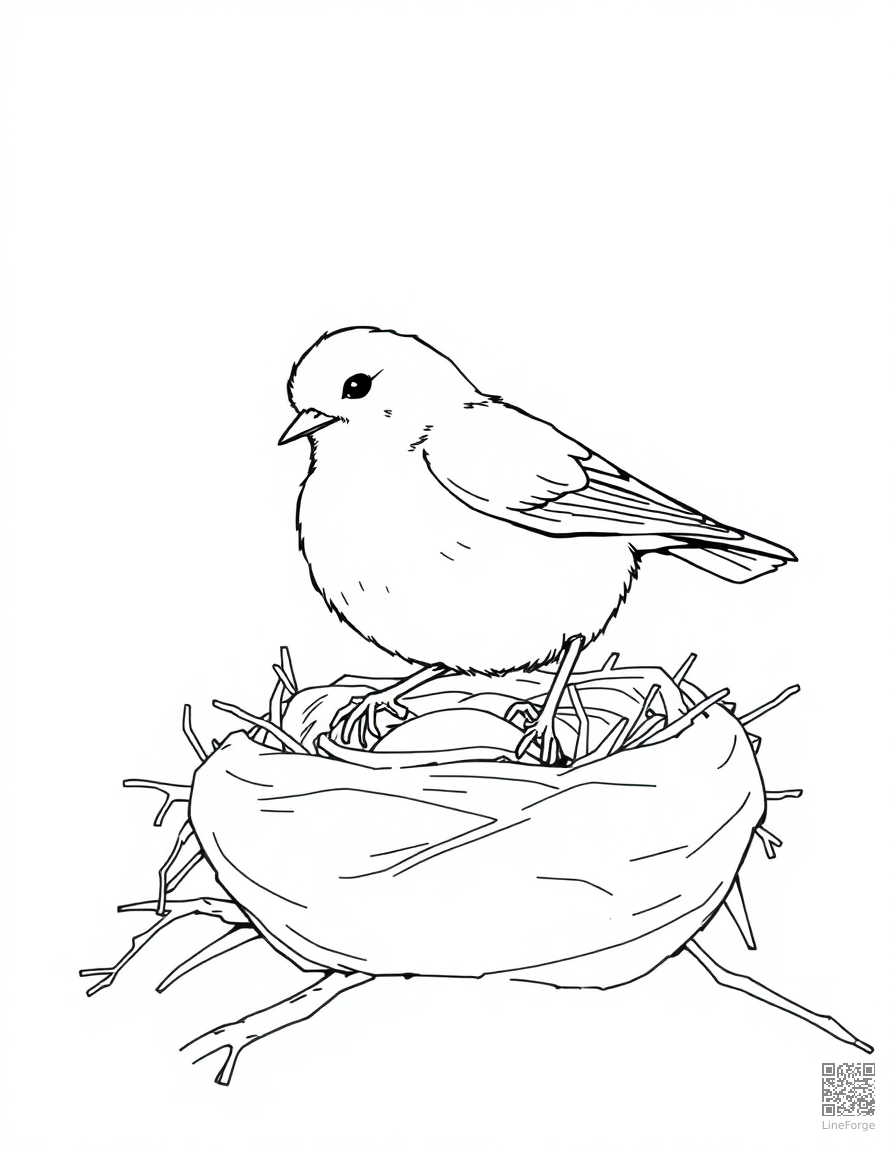 spring robin building a nest coloring page Manga style - free printable