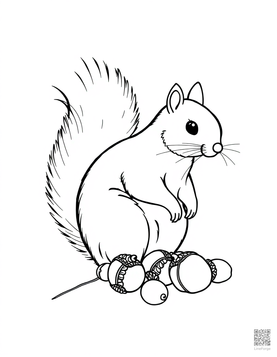 squirrel gathering acorns for winter coloring page Minimal style - free printable