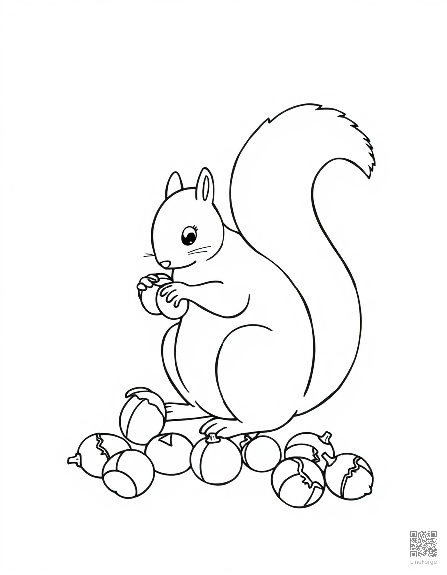 Squirrel gathering acorns coloring page Minimal style - free printable