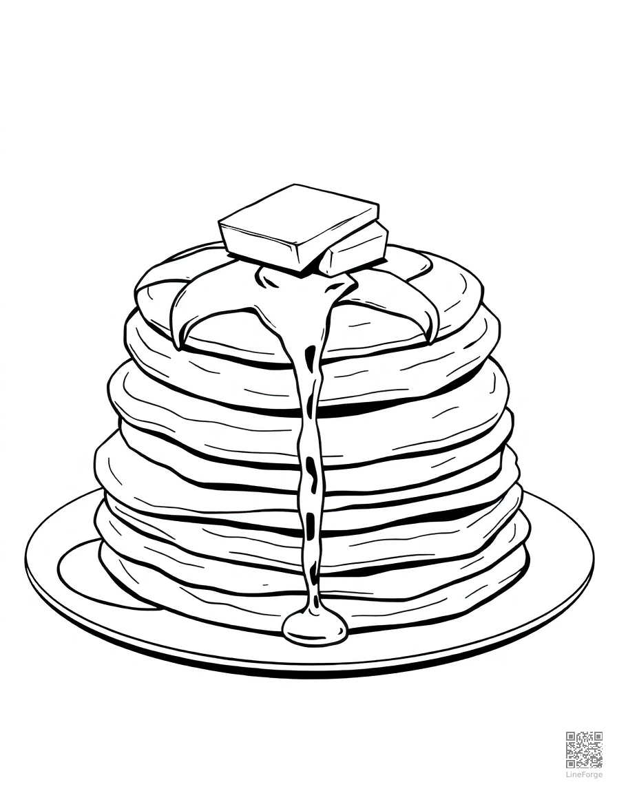 stack of pancakes with butter and syrup coloring page Manga style - free printable