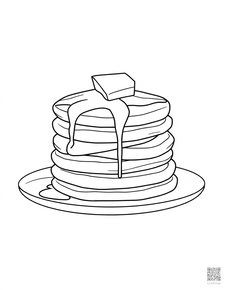 stack of pancakes with butter and syrup coloring page Minimal style - free printable