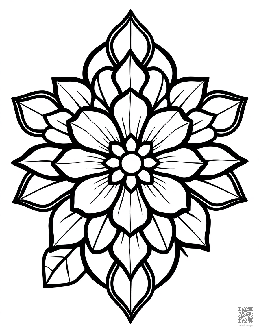 stained glass window rose pattern coloring page Contour style - free printable