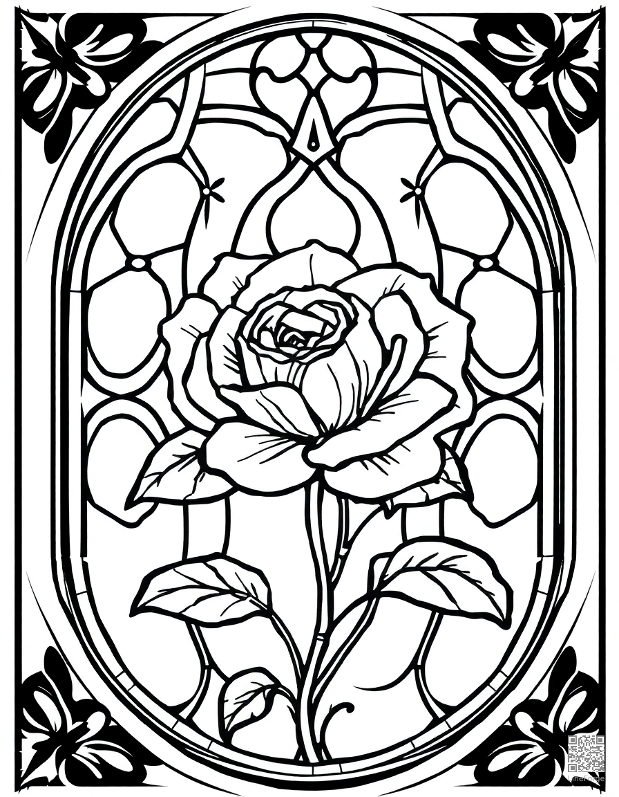 stained glass window rose pattern coloring page Manga style - free printable
