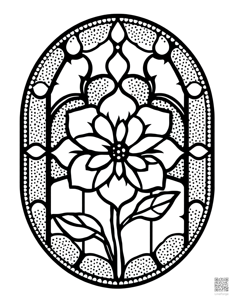stained glass window rose pattern coloring page Stipple style - free printable